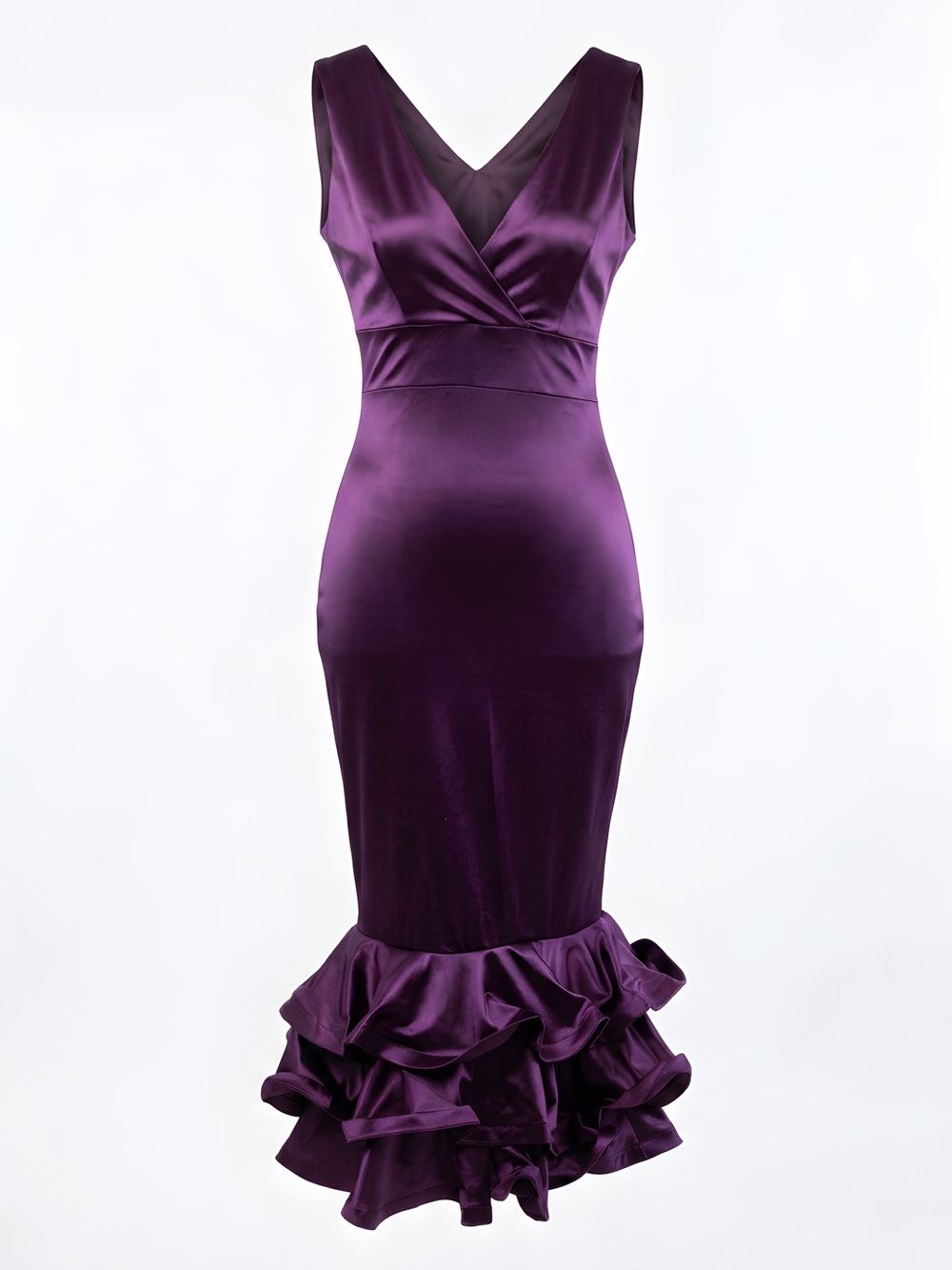 a'gaci Deep Purple Ruffle Hem Midi Dress